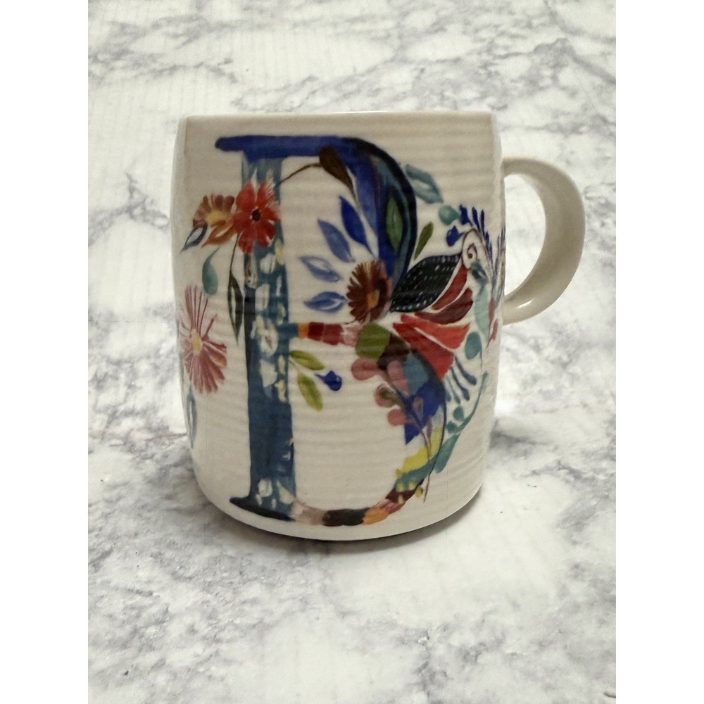 Anthropologie Starla M. Halfmann Initial Letter B Monogram Coffee Mug Floral